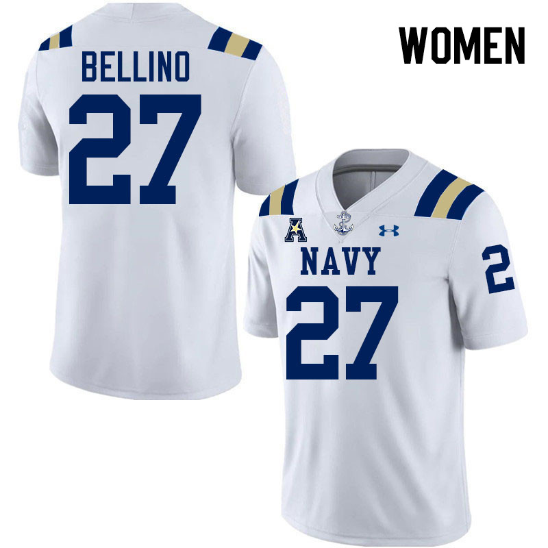 Women Navy Midshipmen #27 Joe Bellino College Football Jerseys Stitched-White